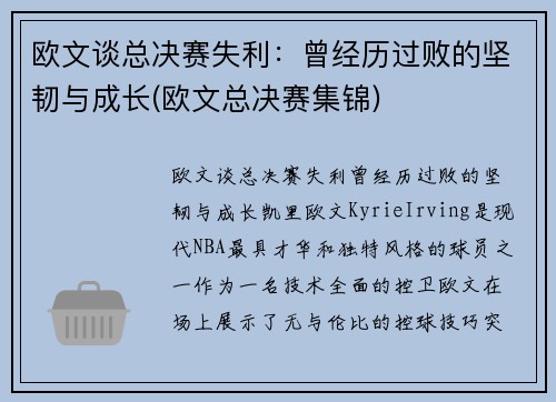 欧文谈总决赛失利：曾经历过败的坚韧与成长(欧文总决赛集锦)